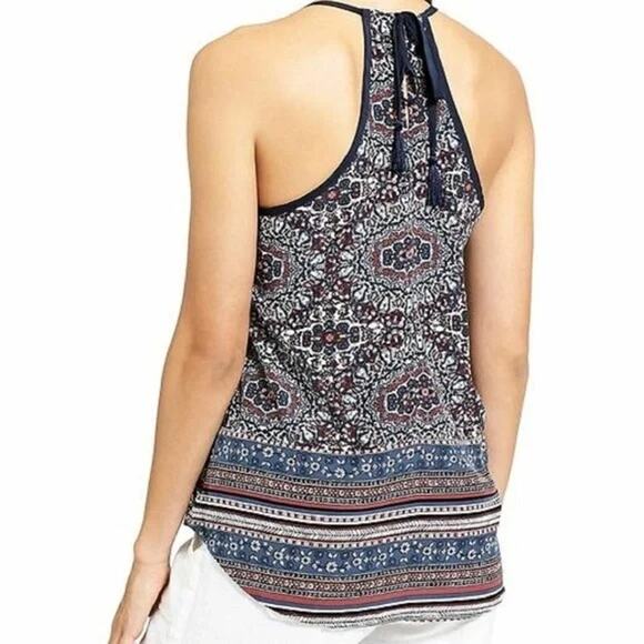 Athleta Medallion Dunes Tank Top Women's L Tie Racer Back Boho Keyhole Tassels - Picture 2 of 12